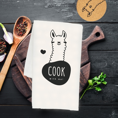 ¡Cocina conmigo! Paño de cocina de algodón orgánico con diseño de llama, 50 x 70 cm - Imagen 7