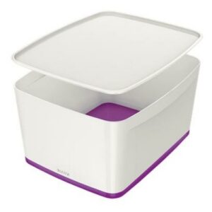 Caja de almacenaje Leitz MyBox WOW con tapa, violeta y blanco, ABS